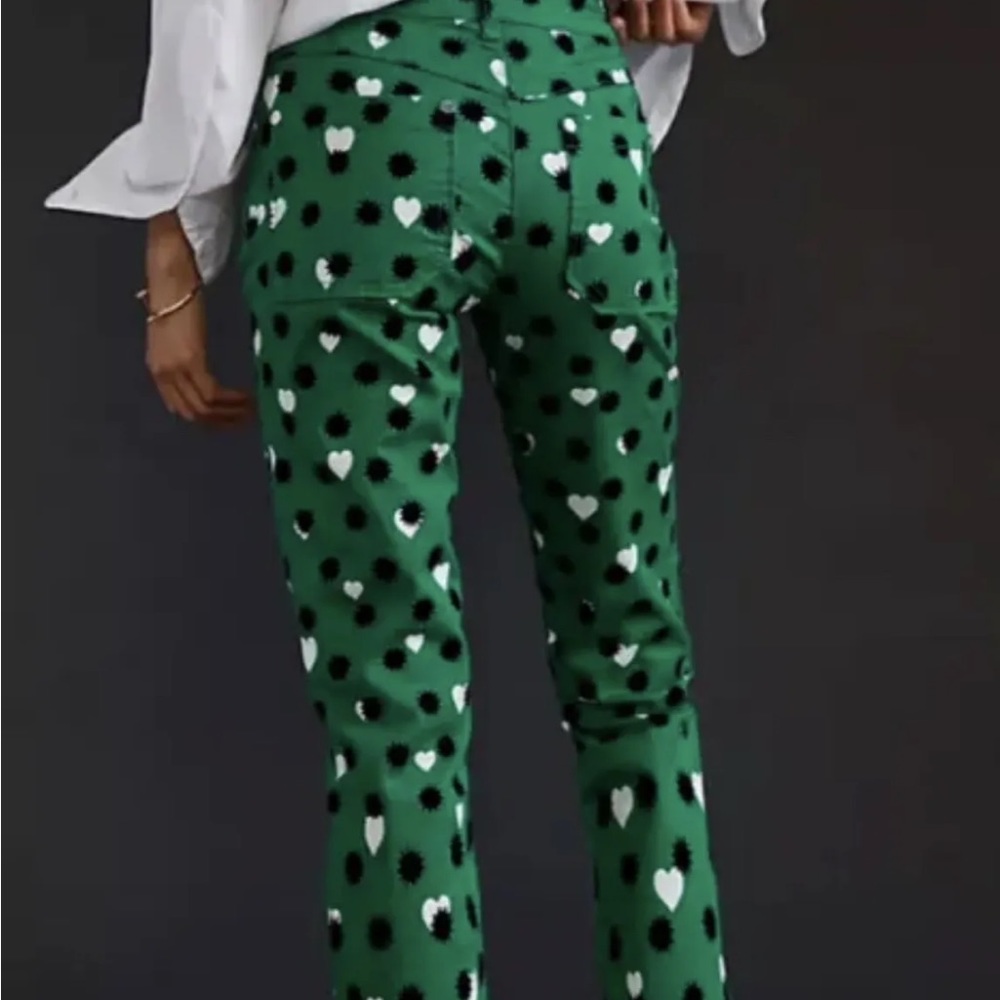 Maeve kelly green pants jeans heart and star pattern size 25 Anthropologie slim
